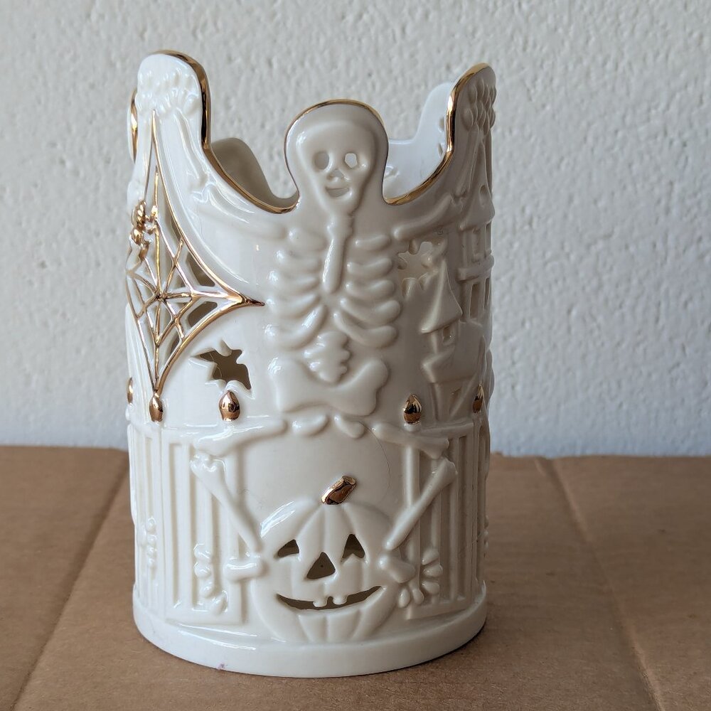 Lenox Halloween Pierced Skeleton Votive Tealight Candle Holder